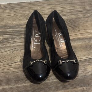 AGL Attilio Giusti Leombruni Black Leather Cap Toe Ballet- Size 38 1/2 (7.5)